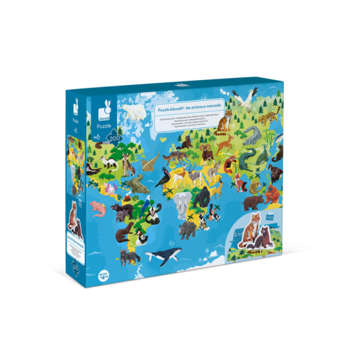 Janod 02676 Oktató Puzzle és 3D figurák 200 darabos Veszélyeztetett állatok