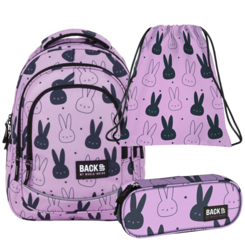 BackUp Bunny Pink nyuszis ergonomikus iskolatáska szett 
