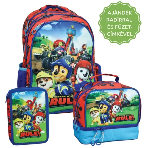 Paw Patrol Mancs Őrjárat Rule iskolatáska szett - ajándék radírral és füzetcímkével