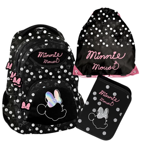 Paso Minnie Mouse Silver Dots iskolatáska-szett kihajtható tolltartóval, tornazsákkal