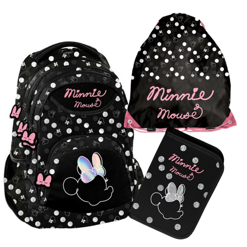 Paso Minnie Mouse Silver Dots skolatáska-szett kihajtható tolltartóval, tornazsákkal