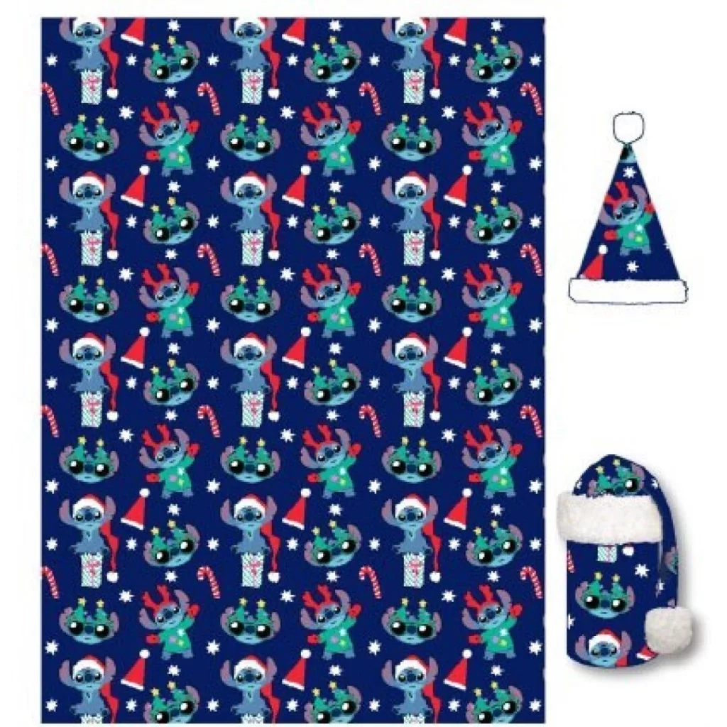 Disney Lilo és Stitch Holiday karácsonyi takaró és mikulássapka