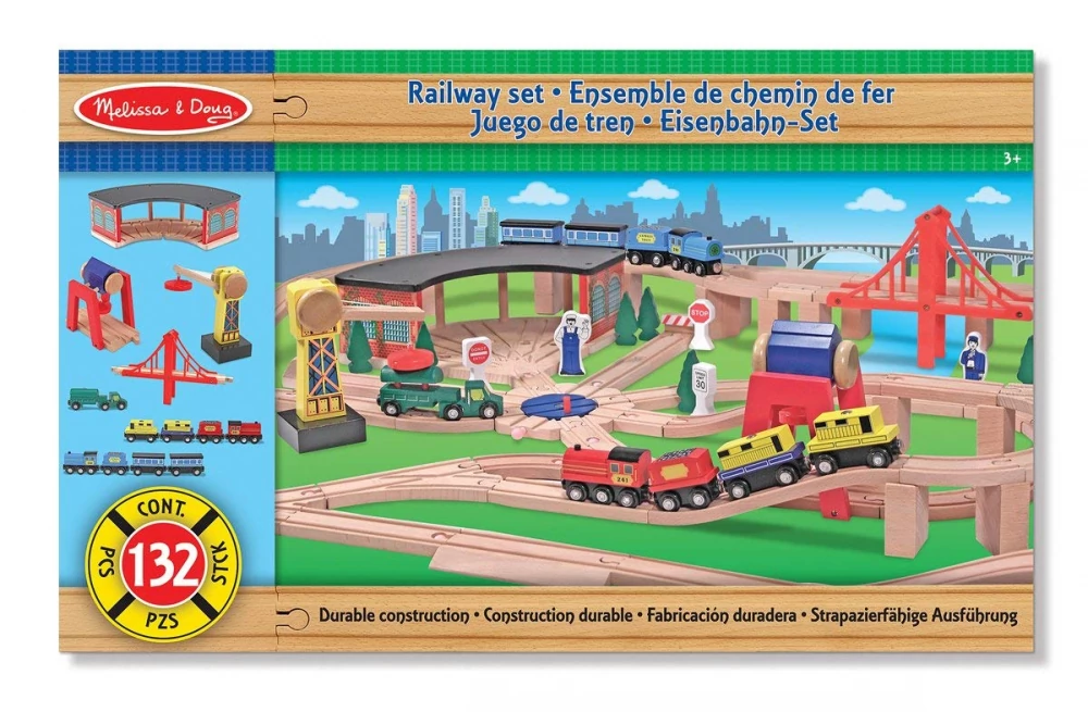 Melissa & Doug 701 Fa vonatok és sínek Vonat és sínek és kiegészítők 132 db-os szett