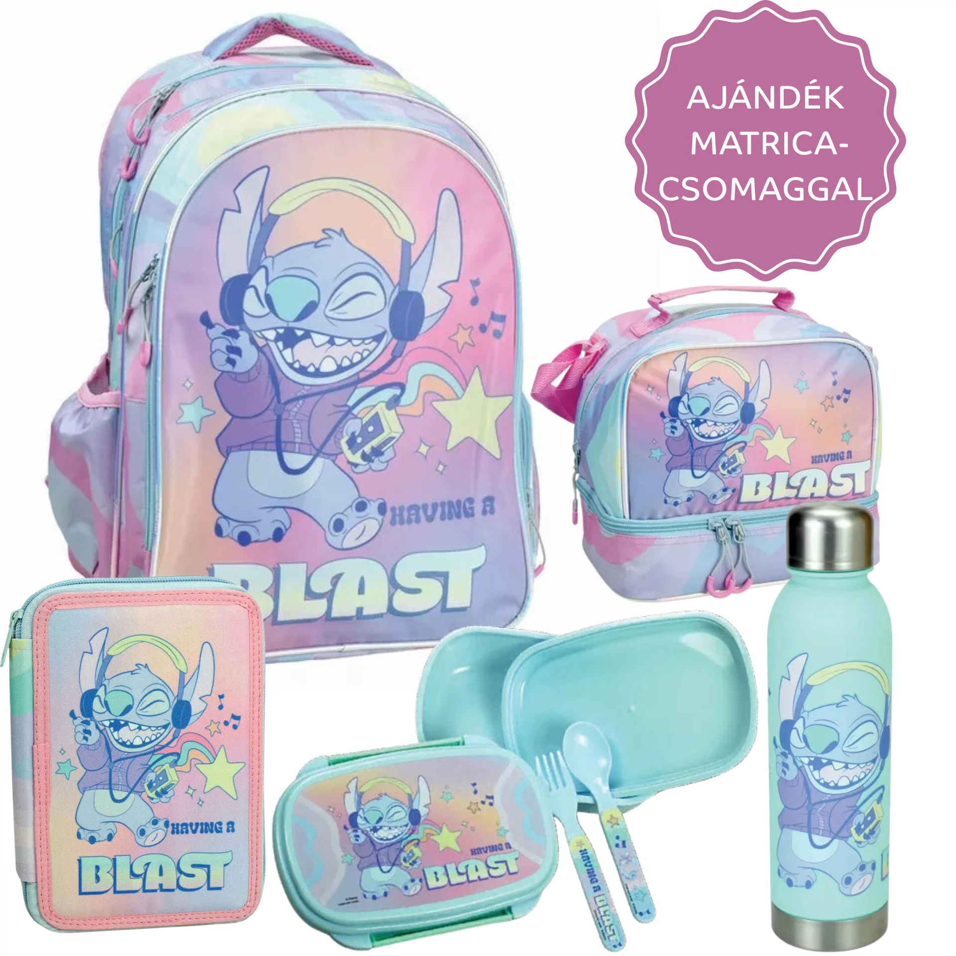 Lilo és Stitch iskolatáska szett - ajándék matricacsomaggal